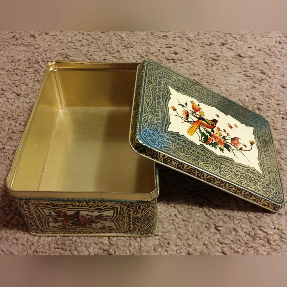 Vintage Tin Decorative Tin Bird Motif Floral Pattern Hong Kong